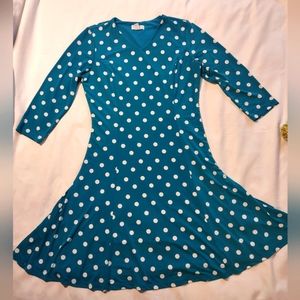 Susan Graver blue / white polka dot women's dress size s
